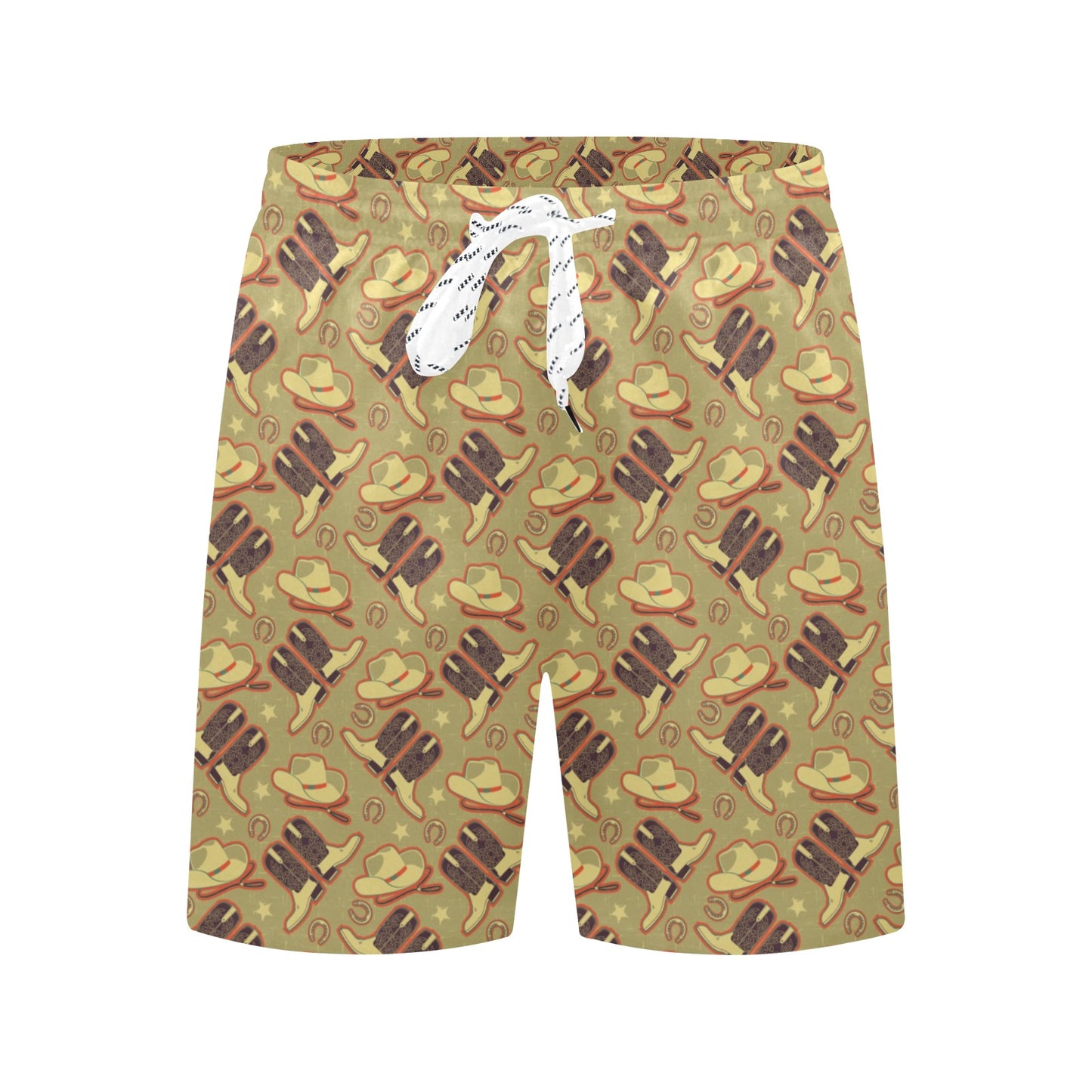 Western Cowboy Themed Men's Swim Trunks Beach Shorts