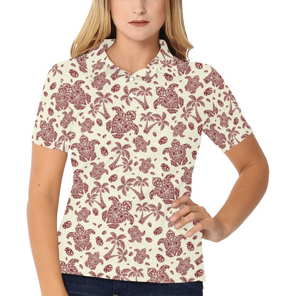 Polynesian Tattoo Turtle Themed Women's Polo Shirt