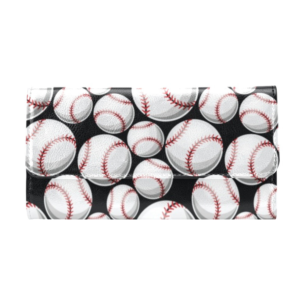 Baseball Black Background Women's Trifold Wallet