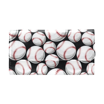 Baseball Black Background Women's Trifold Wallet