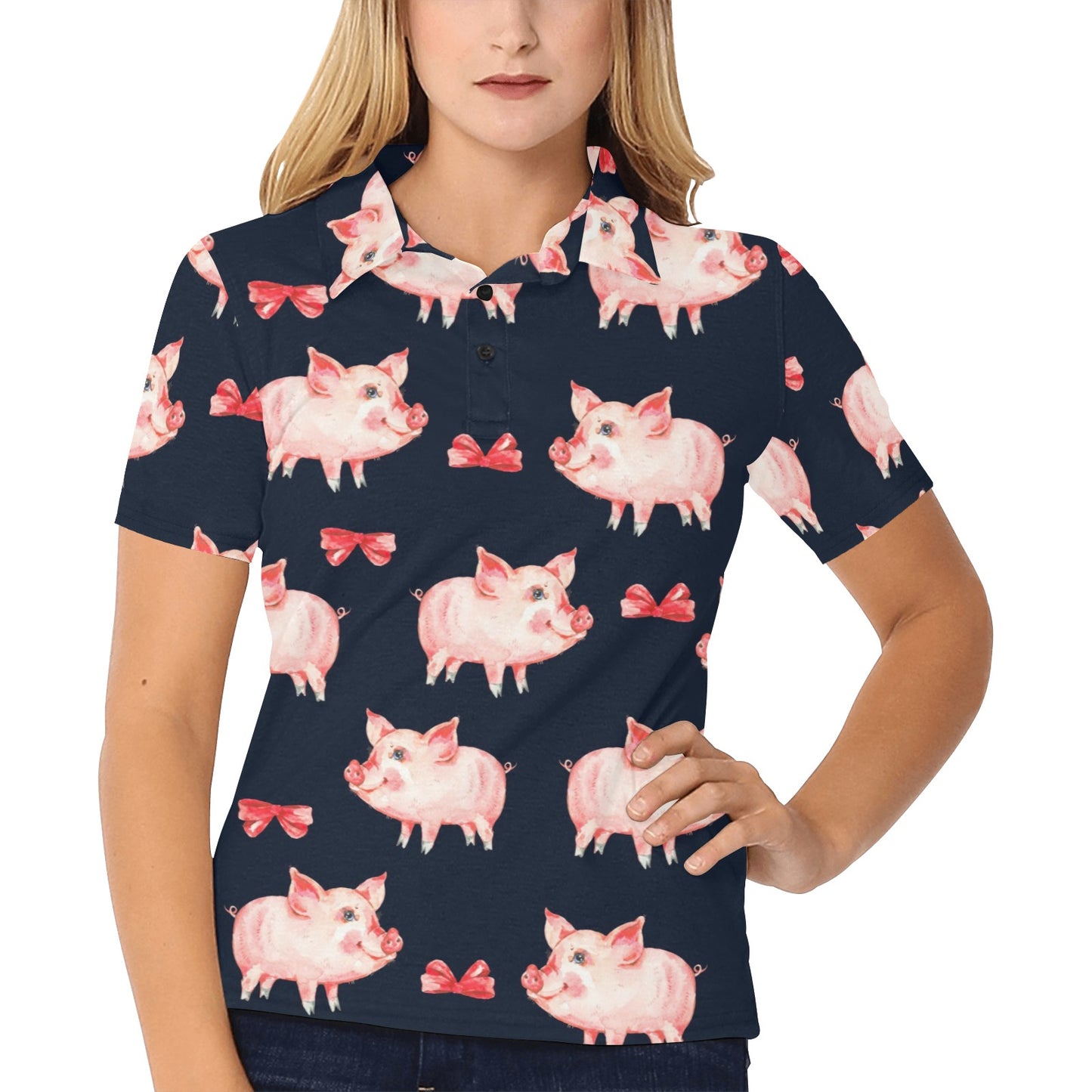 Pig Cute Pattern Print Design 02 Women's Polo Shirt