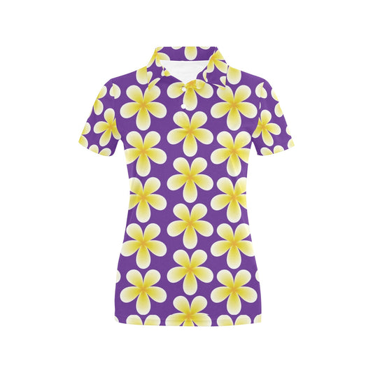 Yellow Plumeria Pattern Print Design PM05 Women's Polo Shirt