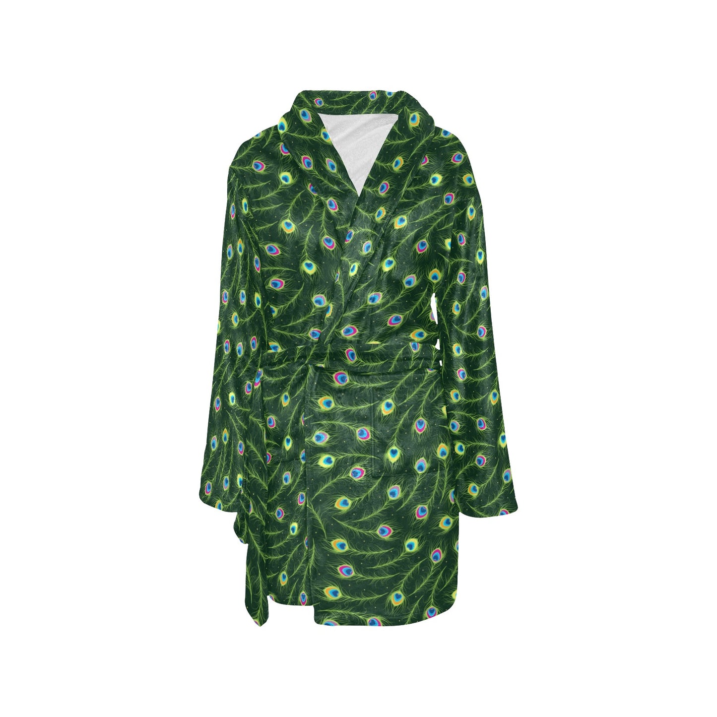 Peacock Feather Green Design Print Women's Fleece Robe