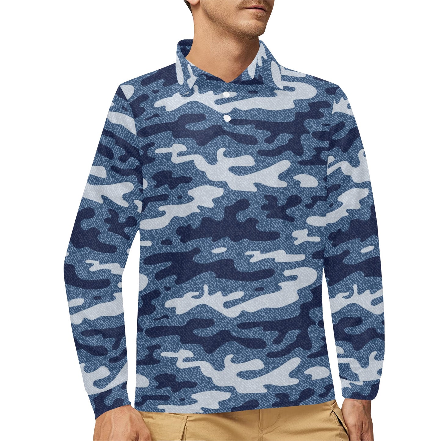 Jean Camouflage Pattern Print Design 05 Long Sleeve Polo Shirt For Men's