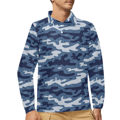 Jean Camouflage Pattern Print Design 05 Long Sleeve Polo Shirt For Men's