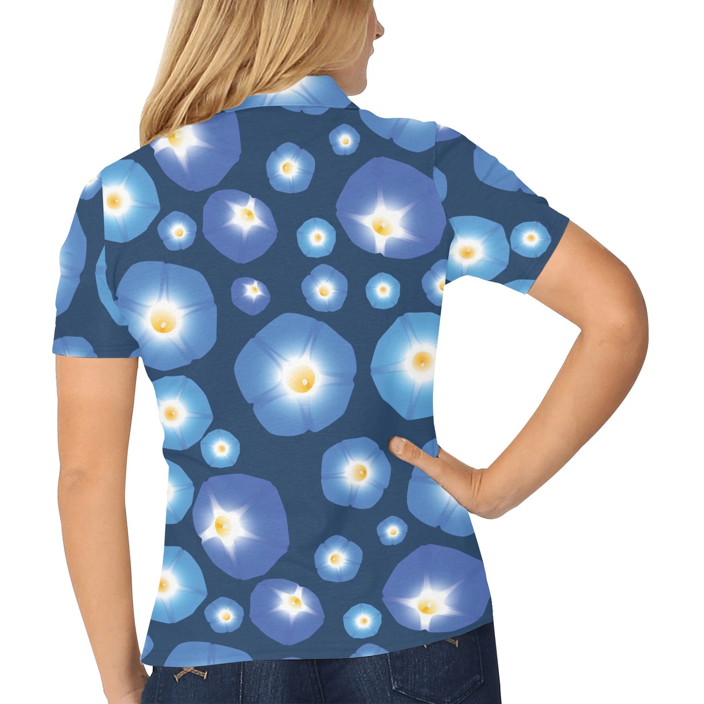 Morning Glory Pattern Print Design 02 Women's Polo Shirt