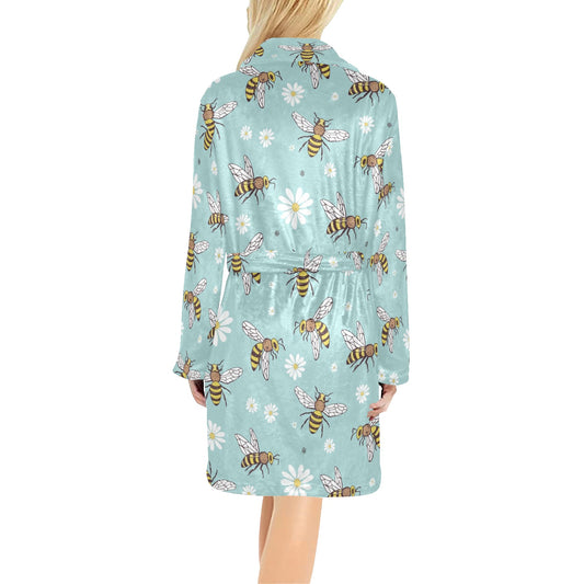 Bee Pattern Print Design BEE010 Women's Fleece Robe