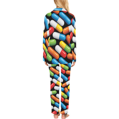 Pill Pattern Print Design A02 Women's Long Pajama Set