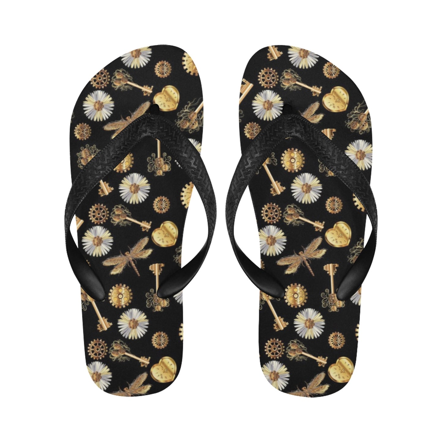 Steampunk Key Dragonfly Print Design LKS303 Flip Flops