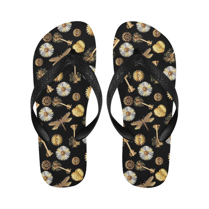 Steampunk Key Dragonfly Print Design LKS303 Flip Flops