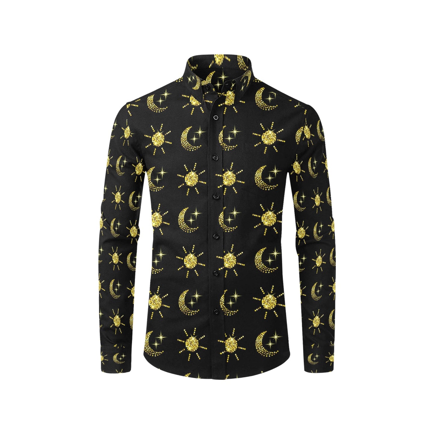 Sun Moon Print Design LKS304 Men's Long Sleeve Dress Shirt