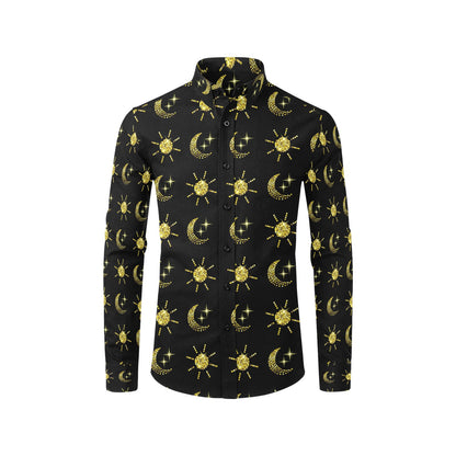 Sun Moon Print Design LKS304 Men's Long Sleeve Dress Shirt
