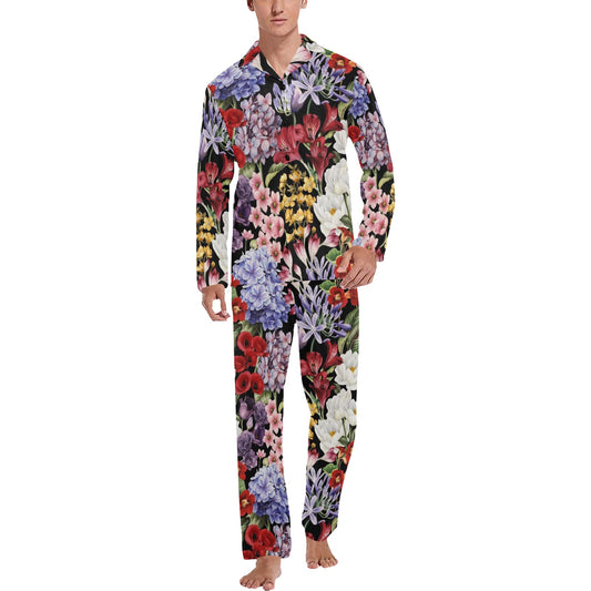 Summer Floral Pattern Print Design SF04 Men's Long Pajama Set