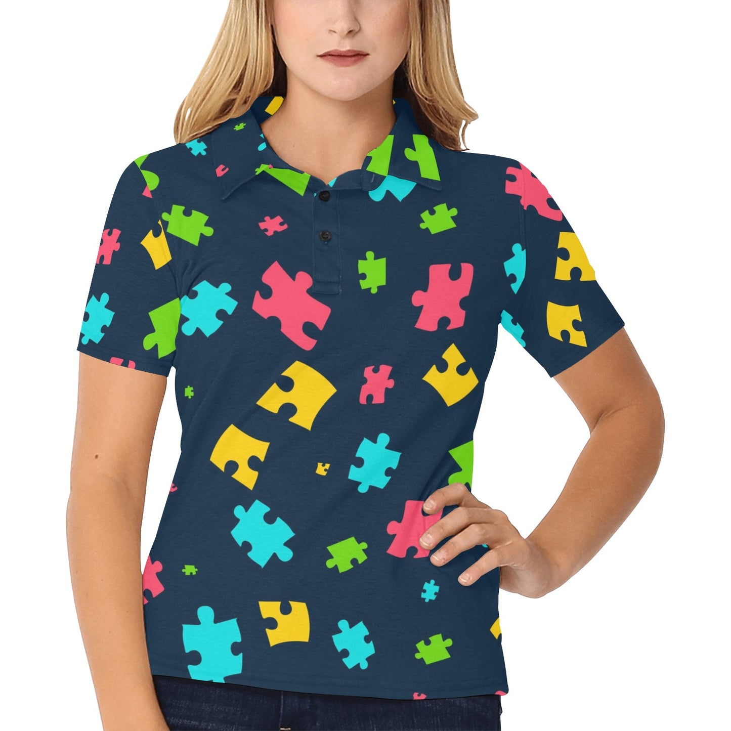 Autism Awareness Colorful Design Print Women's Polo Shirt