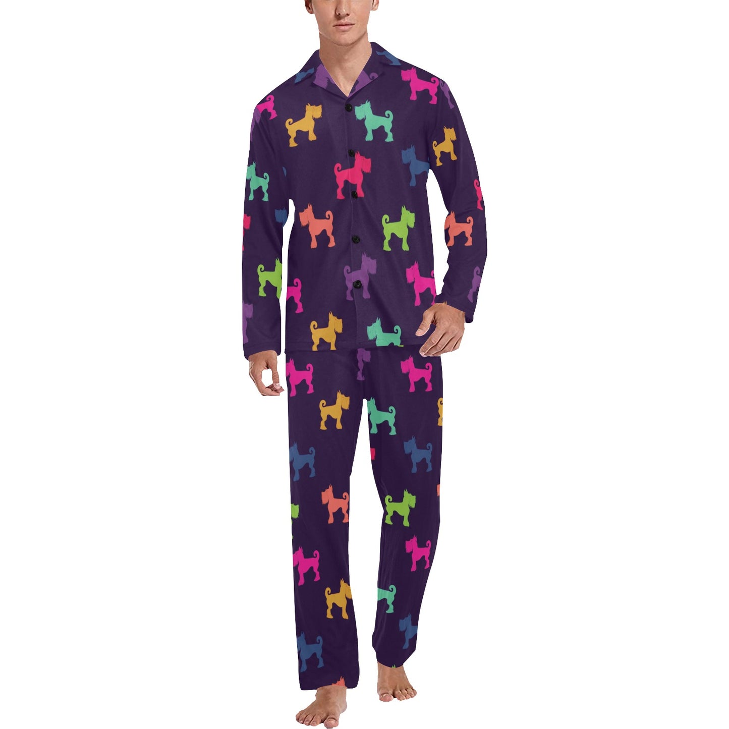 Schnauzers Pattern Print Design A05 Men's Long Pajama Set