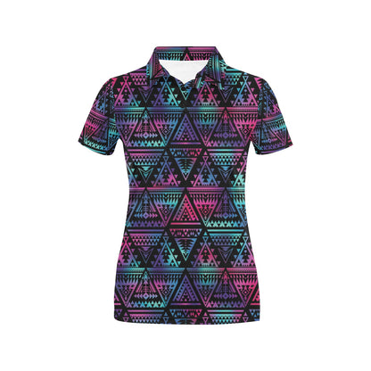 Tribal aztec Dark Multicolor Women's Polo Shirt