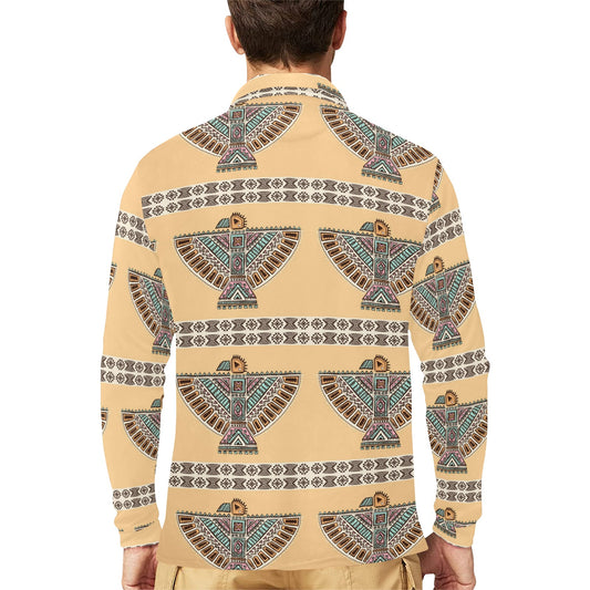 Native American Eagle Pattern Long Sleeve Polo Shirt For Men's