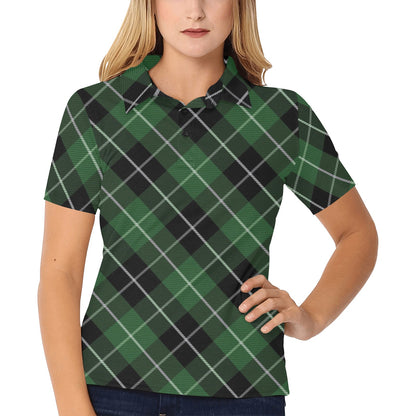 Plaid Green Pattern Print Design A05 Women's Polo Shirt