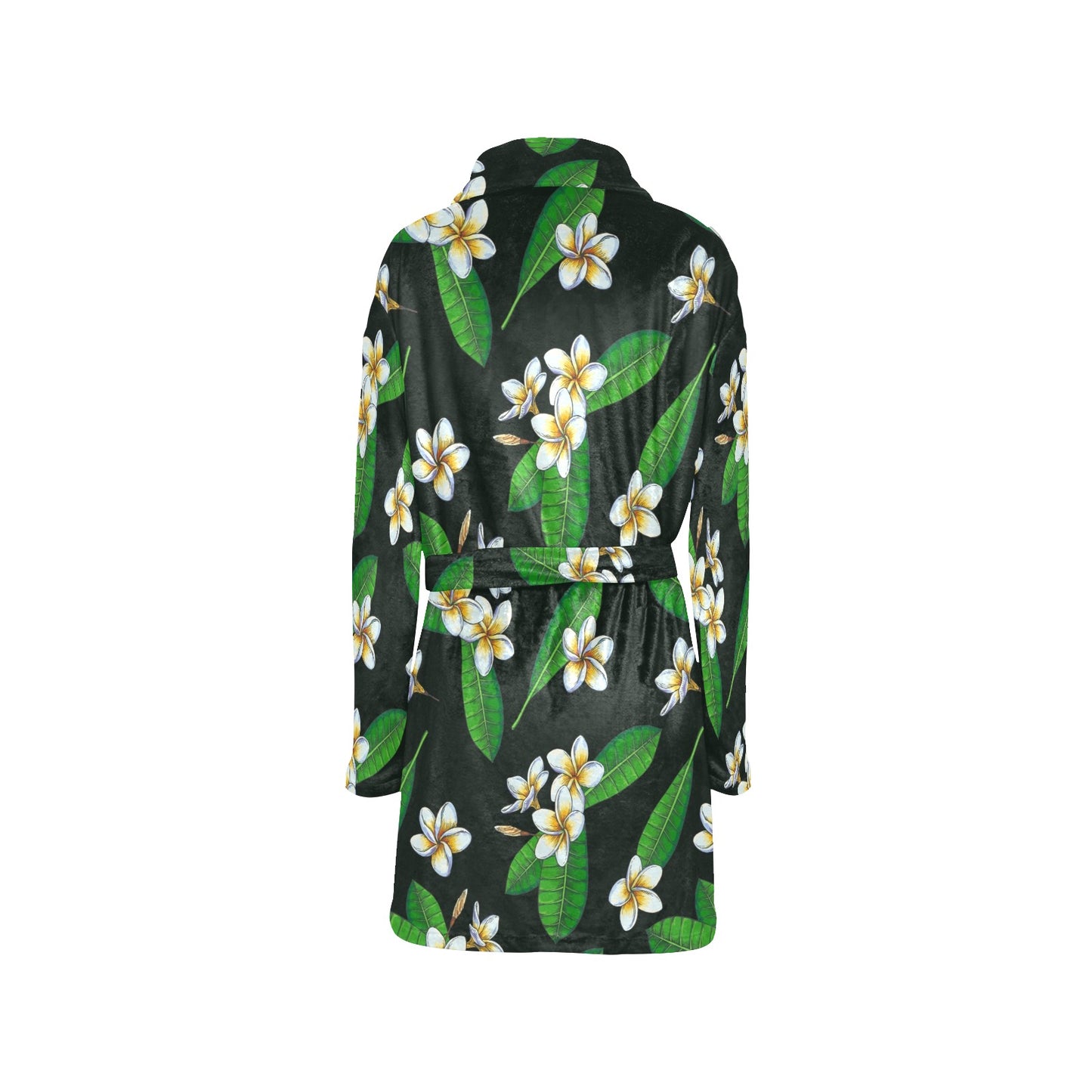 White Plumeria Pattern Print Design PM023 Women's Fleece Robe