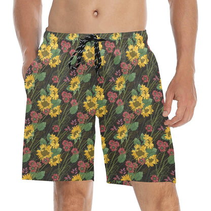 Sunflower Print Design LKS303 Men's Swim Trunks Beach Shorts
