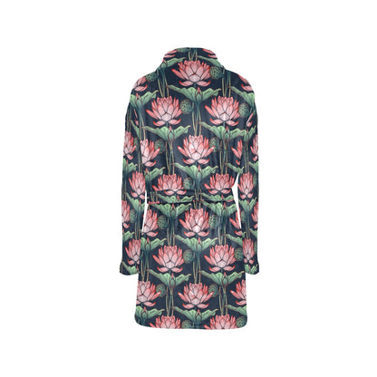 Water Lily Pattern Print Design WL03 Women's Fleece Robe