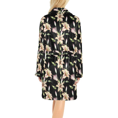Lily Pattern Print Design LY05 Women's Fleece Robe