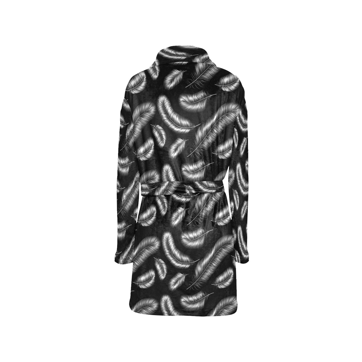 Feather Black White Design Print Women's Fleece Robe