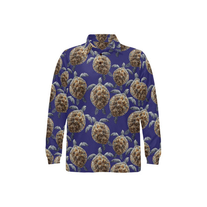 Sea Turtle Pattern Print Design T05 Long Sleeve Polo Shirt For Men's