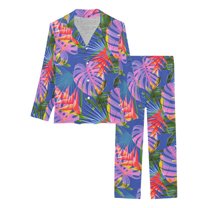 Tropical Flower Pattern Print Design TF025 Women's Long Pajama Set