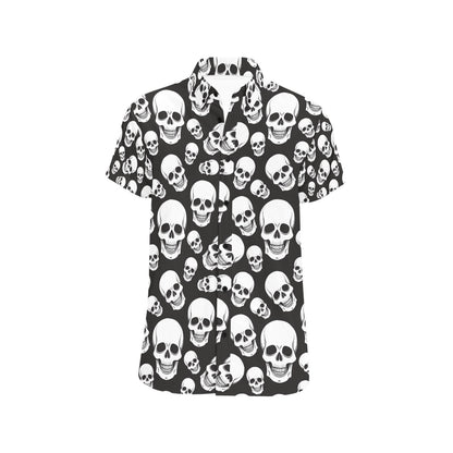 Skull Print Design LKS301 Men Short Sleeve Button Up Shirt