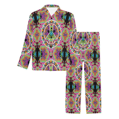 Peace Sign Pattern Print Design A03 Men's Long Pajama Set