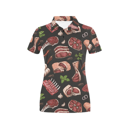 Meat Pattern Print Design 02 Women's Polo Shirt