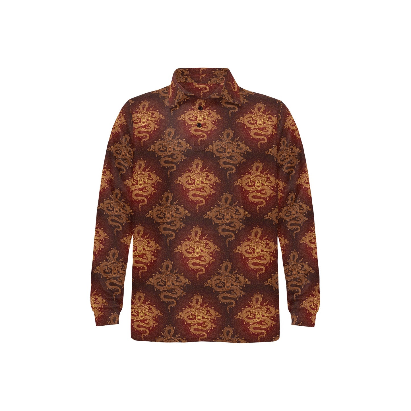 Chinese Dragons Gold Design Long Sleeve Polo Shirt For Men's