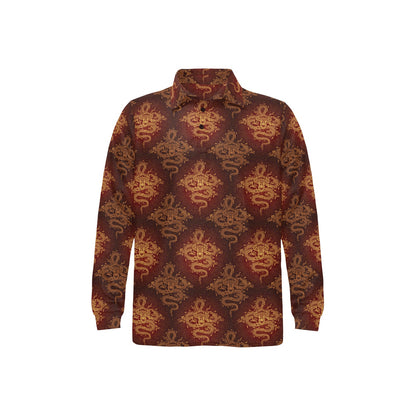 Chinese Dragons Gold Design Long Sleeve Polo Shirt For Men's