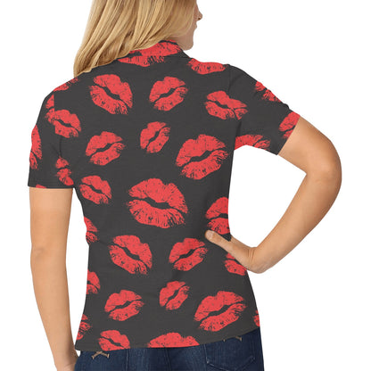 Lip Red Pattern Print Design 02 Women's Polo Shirt