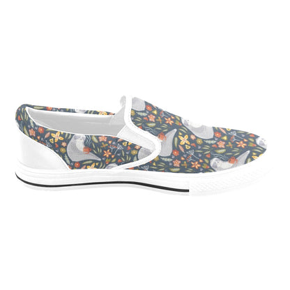 Sloth Print Design LKS303 White Slip Ons Canvas Women's Shoes