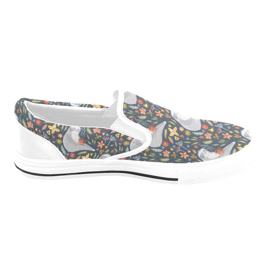 Sloth Print Design LKS303 White Slip Ons Canvas Women's Shoes