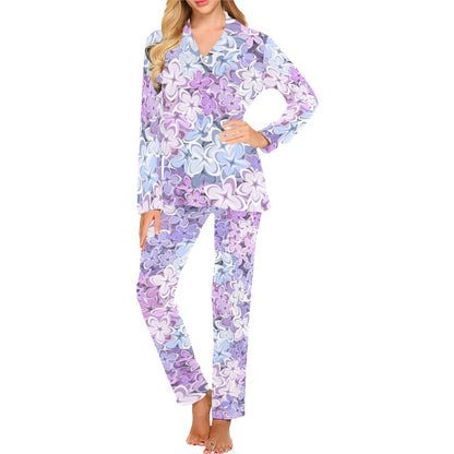 Lilac Pattern Print Design LI01 Women's Long Pajama Set