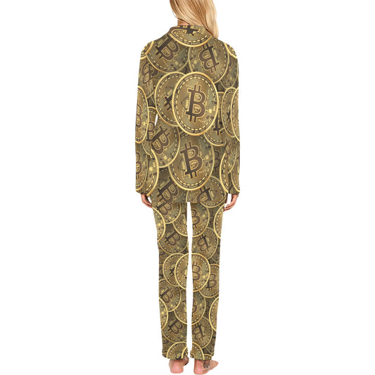 Bitcoin Pattern Print Design DO01 Women's Long Pajama Set
