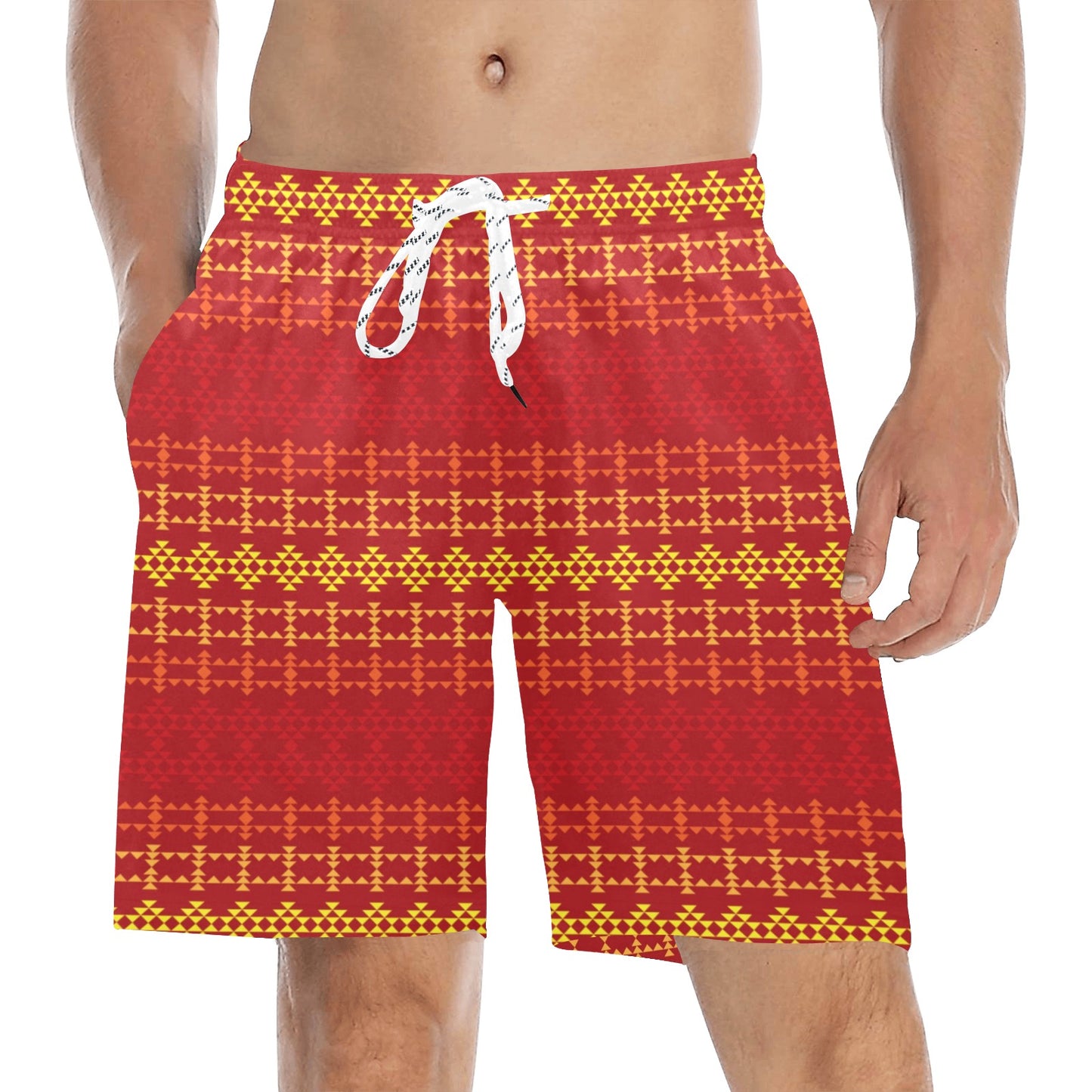 Southwest Red Gold Design Themed Print Men's Swim Trunks Beach Shorts