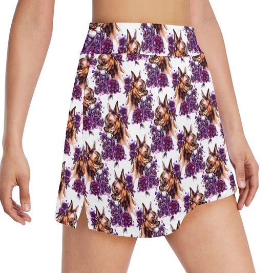 Chihuahua Purple Floral 17" Golf & Pickleball Skort with Pockets