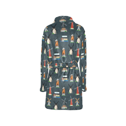 Windmill Pattern Print Design 04 Women's Fleece Robe