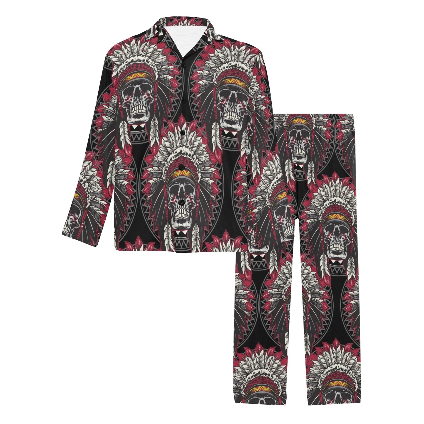 Native Indian Skull Men's Long Pajama Set