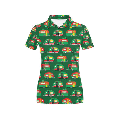 Camper Camping Christmas Themed Print Women's Polo Shirt