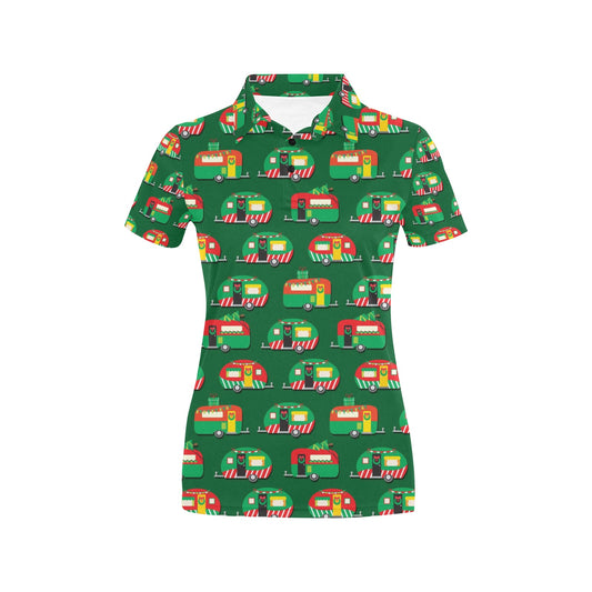 Camper Camping Christmas Themed Print Women's Polo Shirt