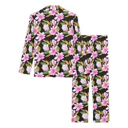 Magnolia Pattern Print Design MAG08 Women's Long Pajama Set