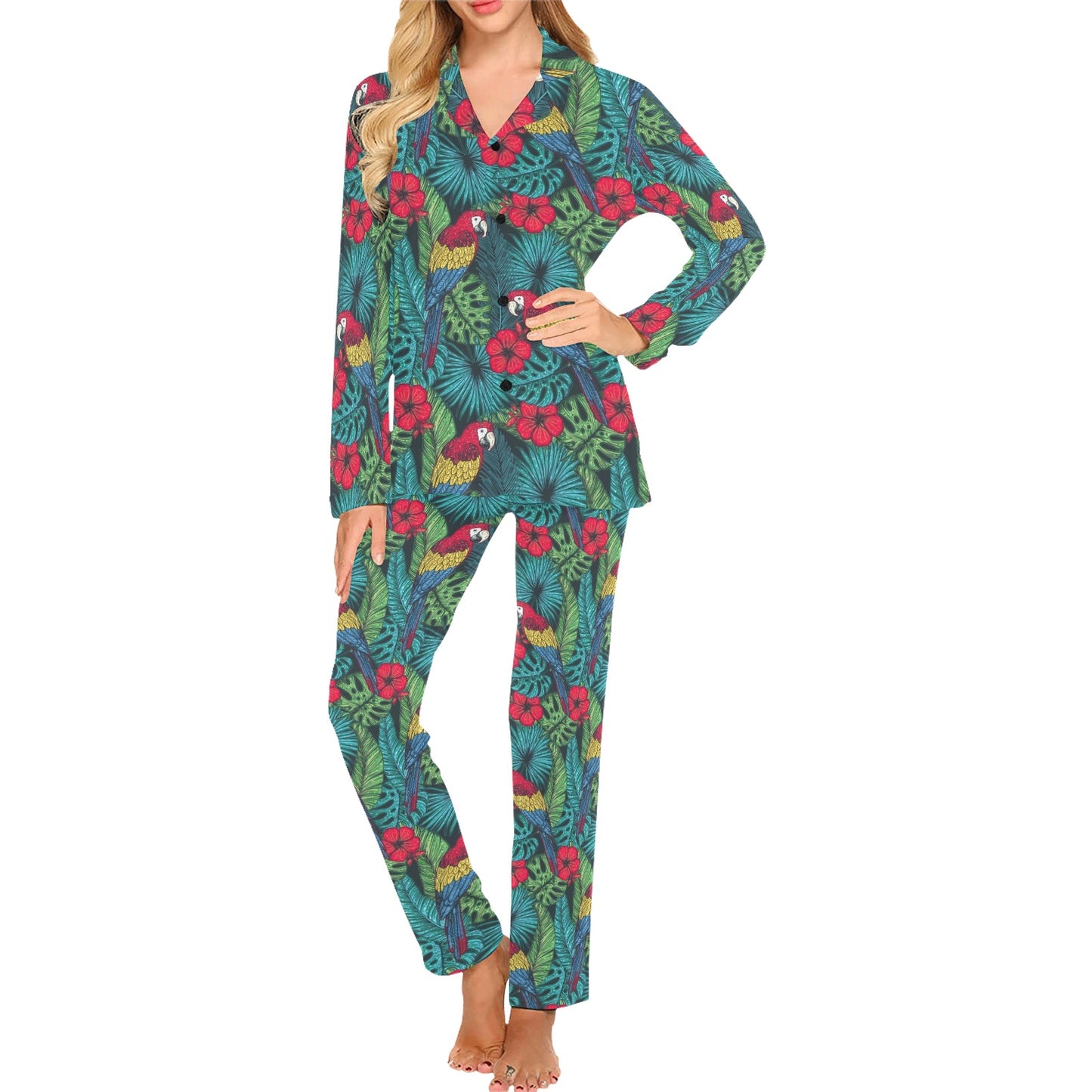 Parrot Pattern Print Design A05 Women's Long Pajama Set