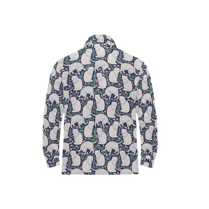 Cat Pattern Print Design 06 Long Sleeve Polo Shirt For Men's