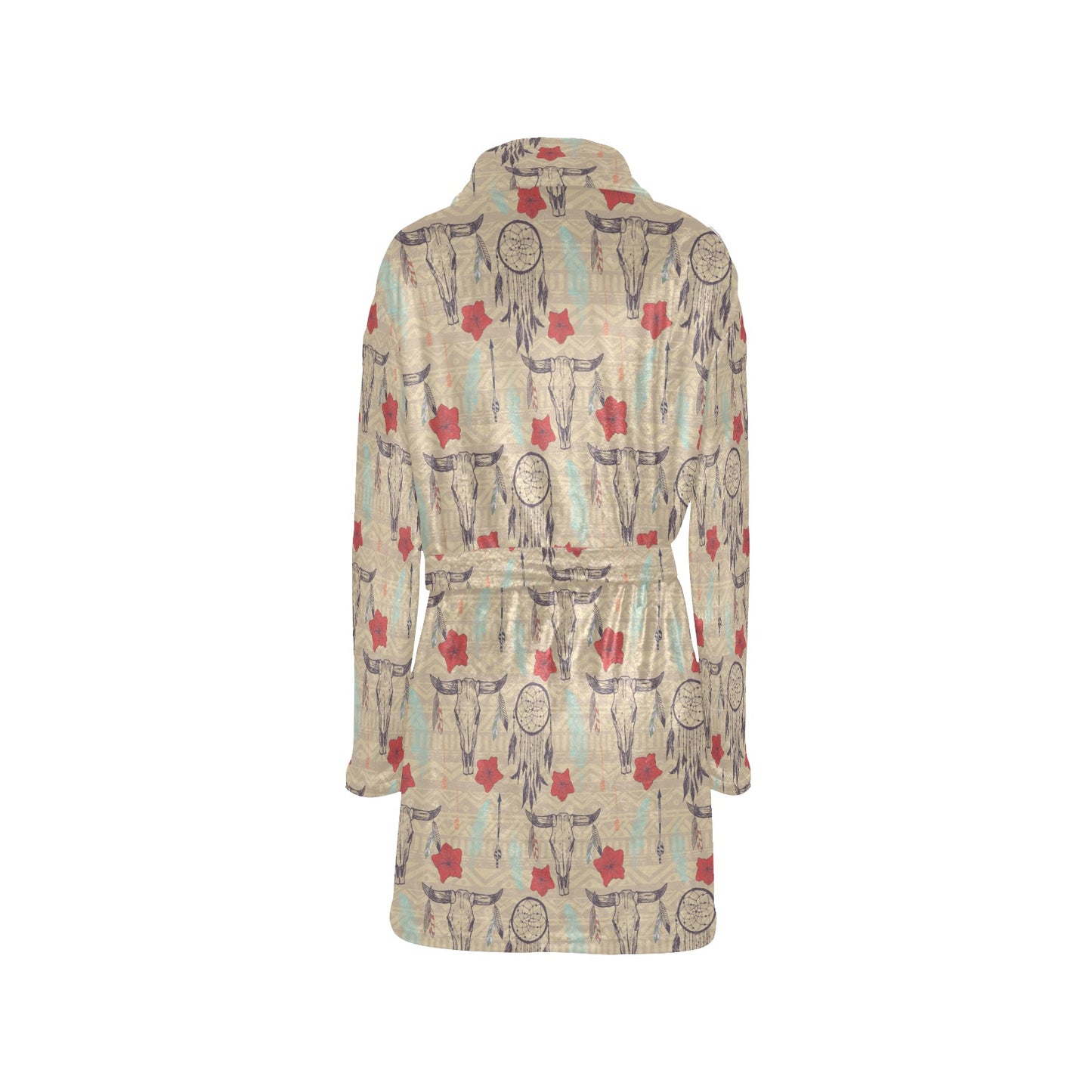Native Buffalo Head Themed Design Print Women's Fleece Robe
