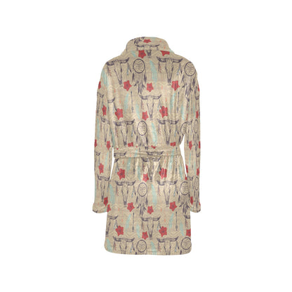 Native Buffalo Head Themed Design Print Women's Fleece Robe